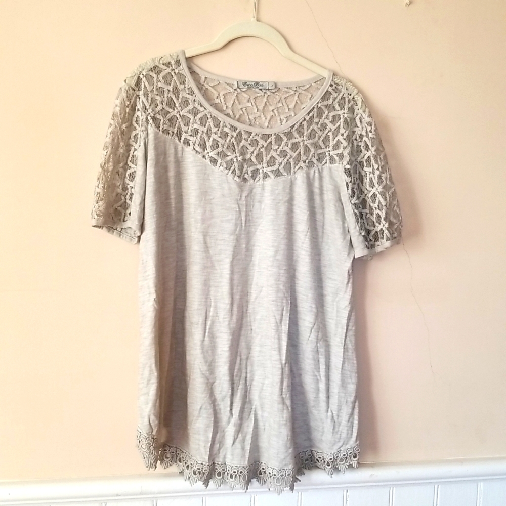 ELENA BALDI Italy lace trim cotton top Asymmetrical L